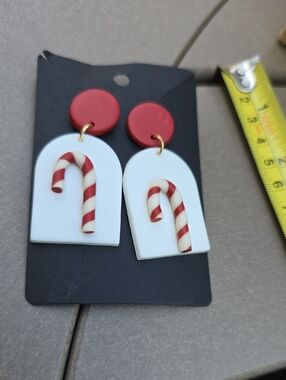 Candy Cane Dangle Earrings - Red & White